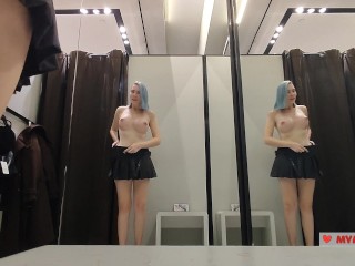 I Try on haul transparent clothes in a fitting room. Look at me in the dressing room