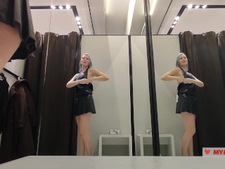 I Try on haul transparent clothes in a fitting room. Look at me in the dressing room