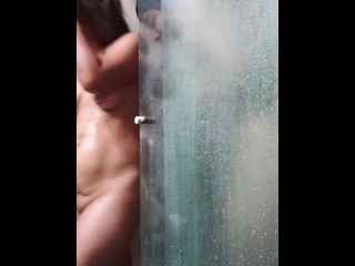 Lesbian trio masturbate and bathe, fucking in the shower