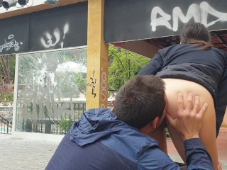 Urbex sex - Italian couple fuck in an abandoned disco. He comes on her beautiful tits!