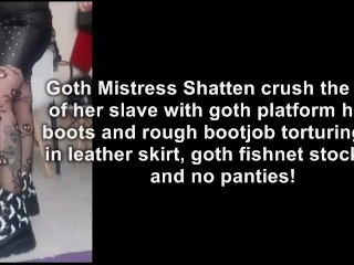 POV Version* Goth Mistress crush the cock of her slave with heavy platform boots & rough bootjob