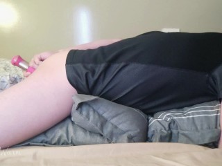 Good boy using a sextoy while rubbing the pillow