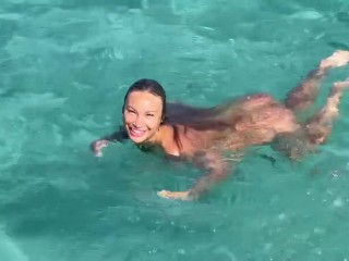 Sexy Monika Fox Swims Naked In Pool And Sea In Hot Country