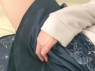 Hairy Japanese amateur masturbates♡Wet her skirt with her love juice and come[homemade]