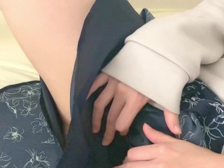 Hairy Japanese amateur masturbates♡Wet her skirt with her love juice and come[homemade]