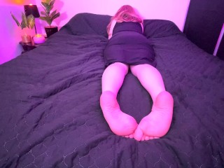 Prepping for video shoot with foot model background noise raw footage