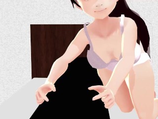 Cocoa Anime girl massages a hard, thick stick.