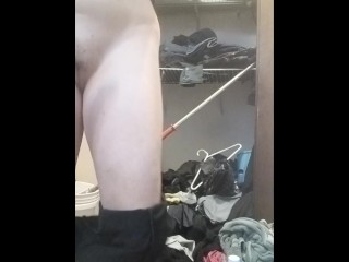 MILF sneaks into strangers bathroom to cum while wearing dress