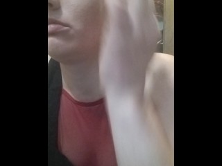 MILF sneaks into strangers bathroom to cum while wearing dress