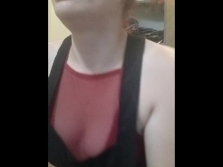 MILF sneaks into strangers bathroom to cum while wearing dress