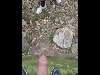 Close up cum in mouth while on a hiking trail