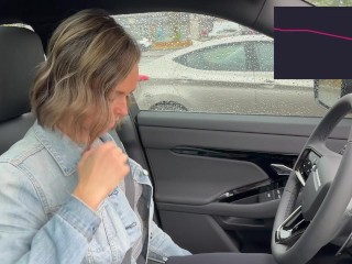 Cumming hard in public drive thru with Lush remote controlled vibrator