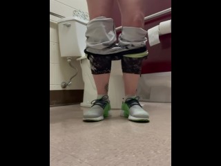 Milf Pussy Play In Restroom Pisses Cum into Toilet on her Lunch Hour