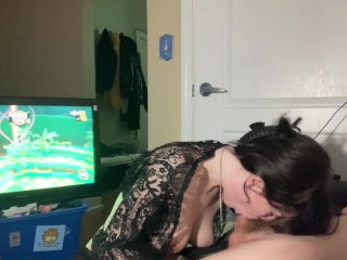 Edging his cock with my mouth and pussy, stopping when he dies in Super Monkey Ball