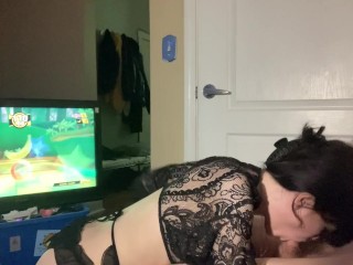 Edging his cock with my mouth and pussy, stopping when he dies in Super Monkey Ball