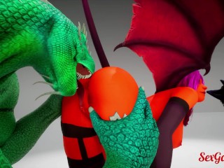 Fantasy friends play with monster cocks and get fucked very hard