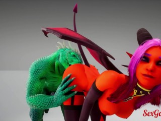 Fantasy friends play with monster cocks and get fucked very hard