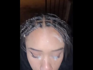 TEEN COLLEGE GIRL WITH BRAIDS TAKES A FACIAL IN PUBLIC