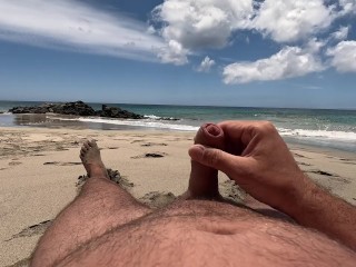 Stepdaughter pissed stepdad on the public beach and he got orgasm