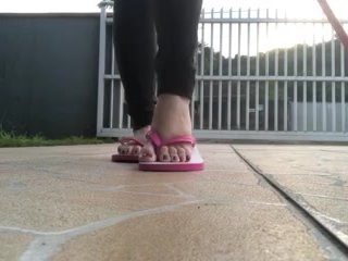 @tici_feet TICI_FEET TICI FEET walking wearing big pink flip-flops havaianas (preview)