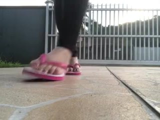 @tici_feet TICI_FEET TICI FEET walking wearing big pink flip-flops havaianas (preview)