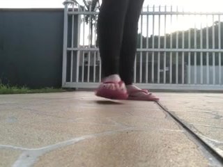 @tici_feet TICI_FEET TICI FEET walking wearing big pink flip-flops havaianas (preview)