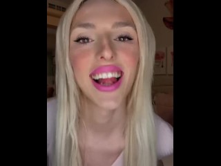 Pink trans blonde showing off her Cute little dick