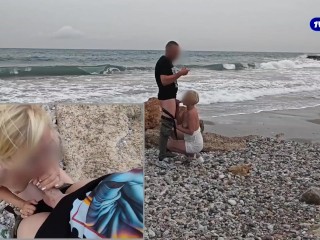 I gave a blowjob and swallowed all the cum on the beach