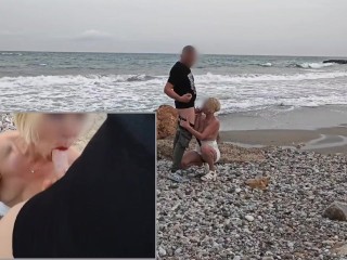I gave a blowjob and swallowed all the cum on the beach