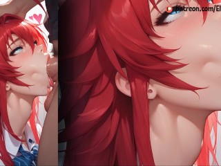 Rias Gremory squeezes cock with her big tits