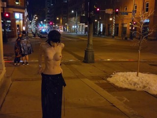 Stripping Naked in the City Streets for Hubby After Hot Date