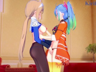 Az Sainklaus and Mitsuba Greyvalley engage in intense lesbian play. - Super Robot Wars 30 Hentai