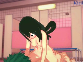 Tsuyu Asui and Izuku Midoriya have intense sex in the shower room. - My Hero Academia Hentai