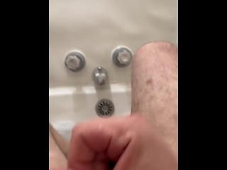 9 inch white cock cumshot in the bath