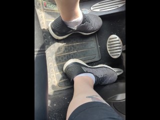 Revving pedals with my sketchers sneakers and white ankle socks