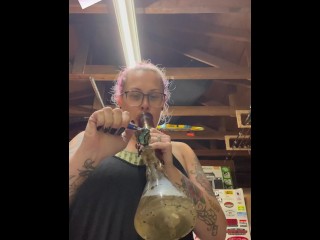 BBW step mom MILF wake and bake 420 smoking fetish bong rips