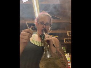 BBW step mom MILF wake and bake 420 smoking fetish bong rips