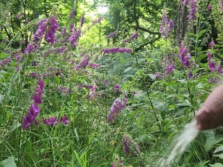 Pissing in the forest with flowers