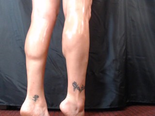 Oiled Calf Flexing Tiptoes Bare foot Fetish