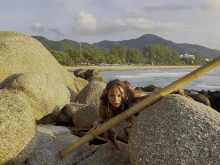 Wild Amazon Monika Foxxx plays with big dildos on the coast