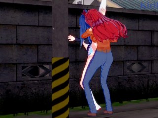 Tsubasa Kazanari and Kanade Amō have intense futanari sex on a deserted street. - Symphogear Hentai