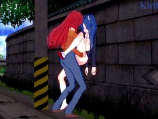 Tsubasa Kazanari and Kanade Amō have intense futanari sex on a deserted street. - Symphogear Hentai