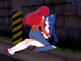 Tsubasa Kazanari and Kanade Amō have intense futanari sex on a deserted street. - Symphogear Hentai