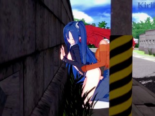 Tsubasa Kazanari and Kanade Amō have intense futanari sex on a deserted street. - Symphogear Hentai