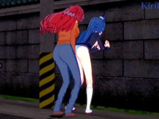 Tsubasa Kazanari and Kanade Amō have intense futanari sex on a deserted street. - Symphogear Hentai