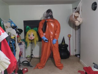 PVC Hazmat Suit Breathplay with Gasmask and Rebreathing Bag