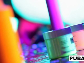 Gorgeous Big Tit Lesbians Play in UV Light