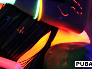 Gorgeous Big Tit Lesbians Play in UV Light