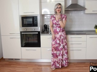 In summer dress and sheer tights