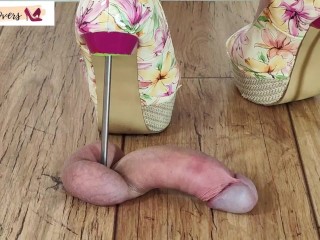 floral opentoe pumps, modified heel, shoejob, heel insertion